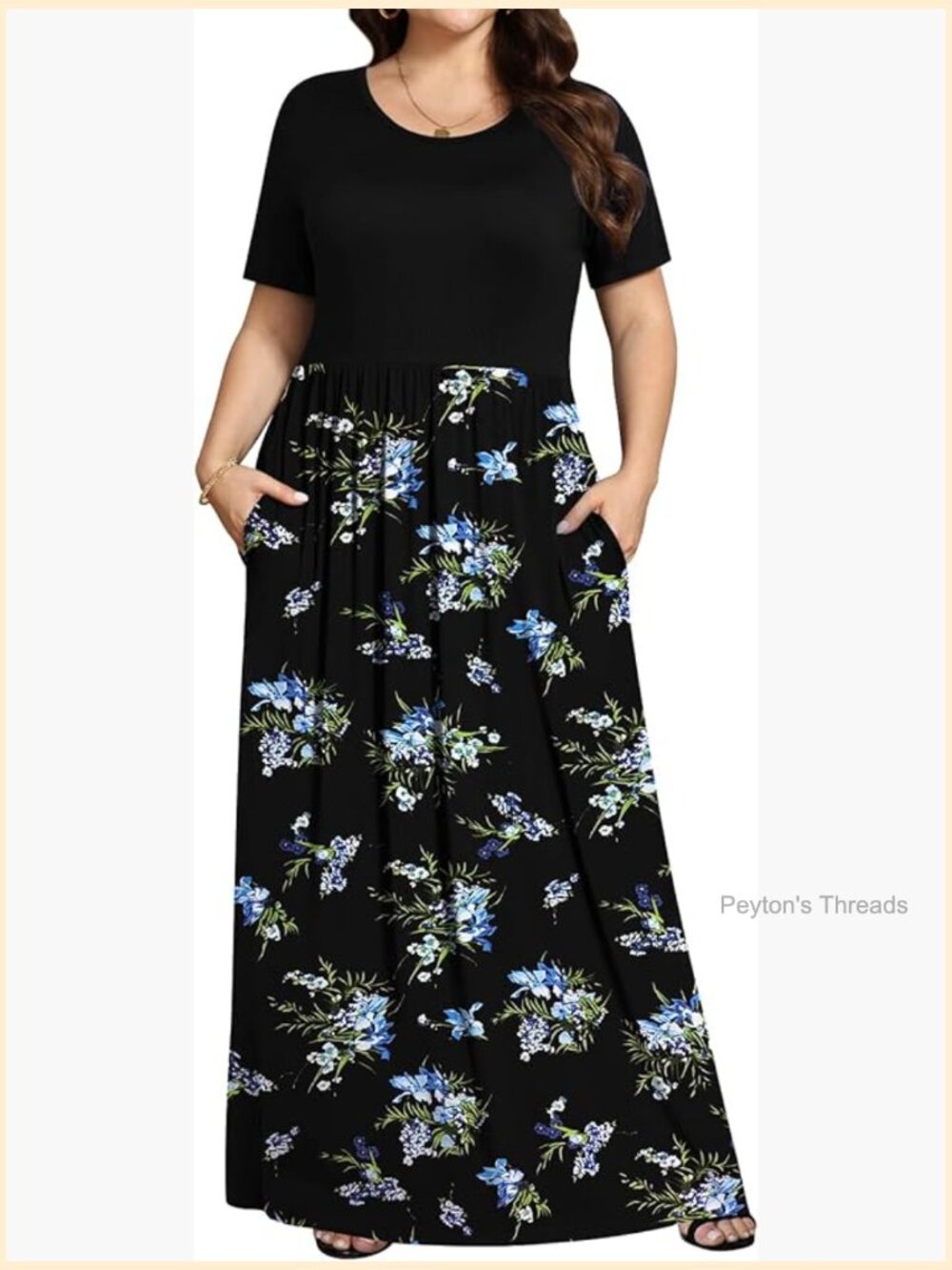 Plus Size Maxi Dress Short Sleeve with Pockets Curvy 1X-5X Soft A-Line
